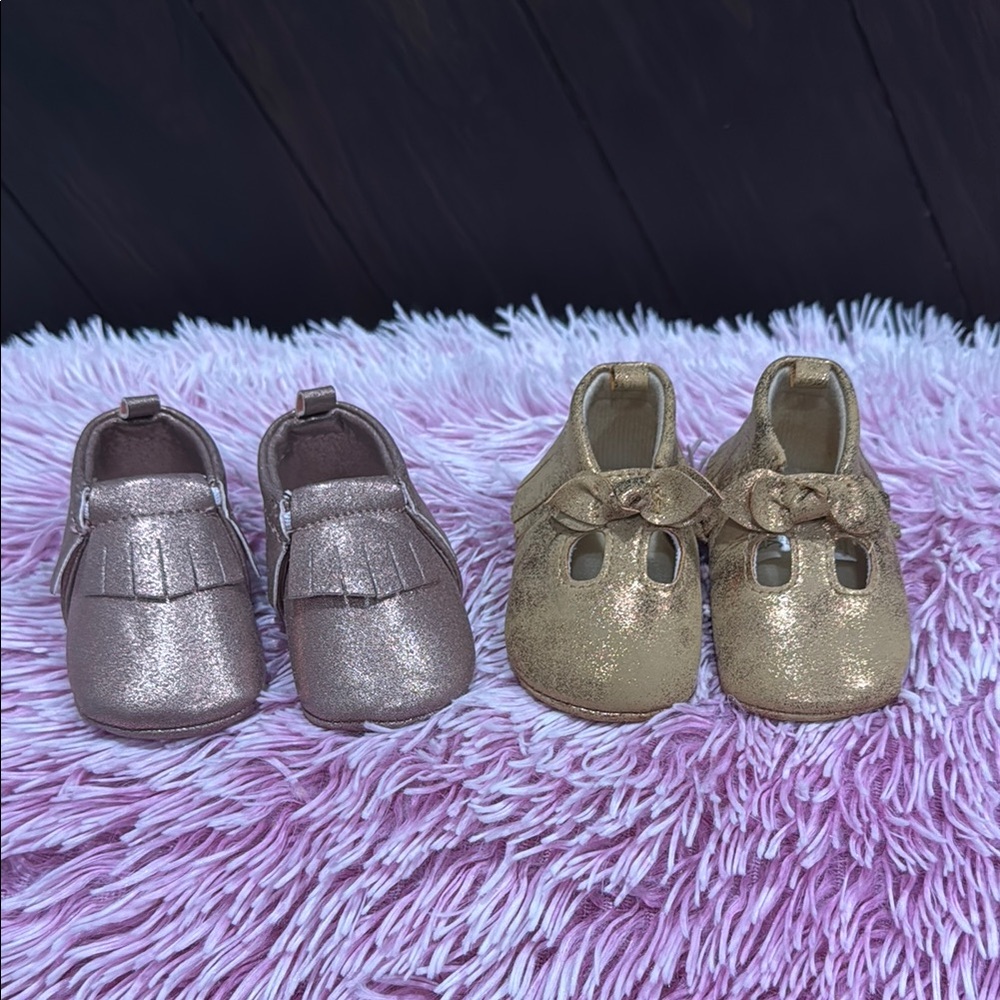 Gold and Pink Kids Moccasins